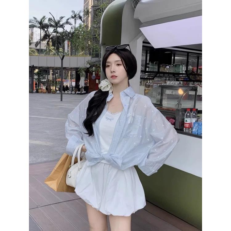 薄款碎花防晒衬衫春夏季新款宽松长袖慵懒休闲衬衣开衫女潮