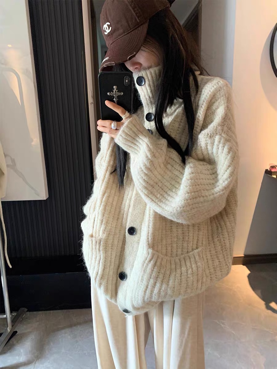 韩系慵懒风毛衣女秋冬新款宽松软糯显瘦百搭针织上衣外套