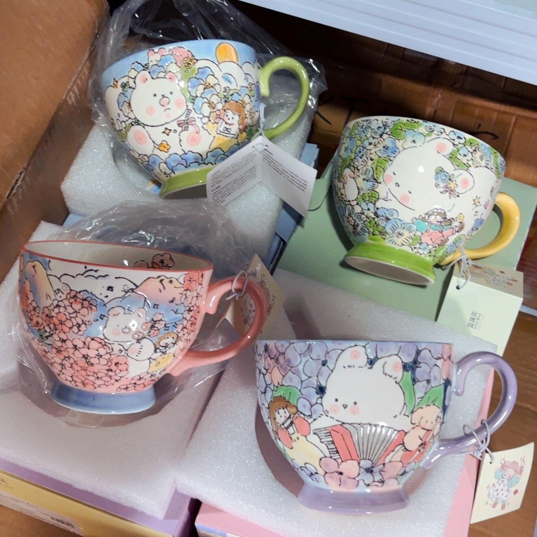 陶瓷蓝家重工兔子浮雕马克杯一个颜色备注礼盒装