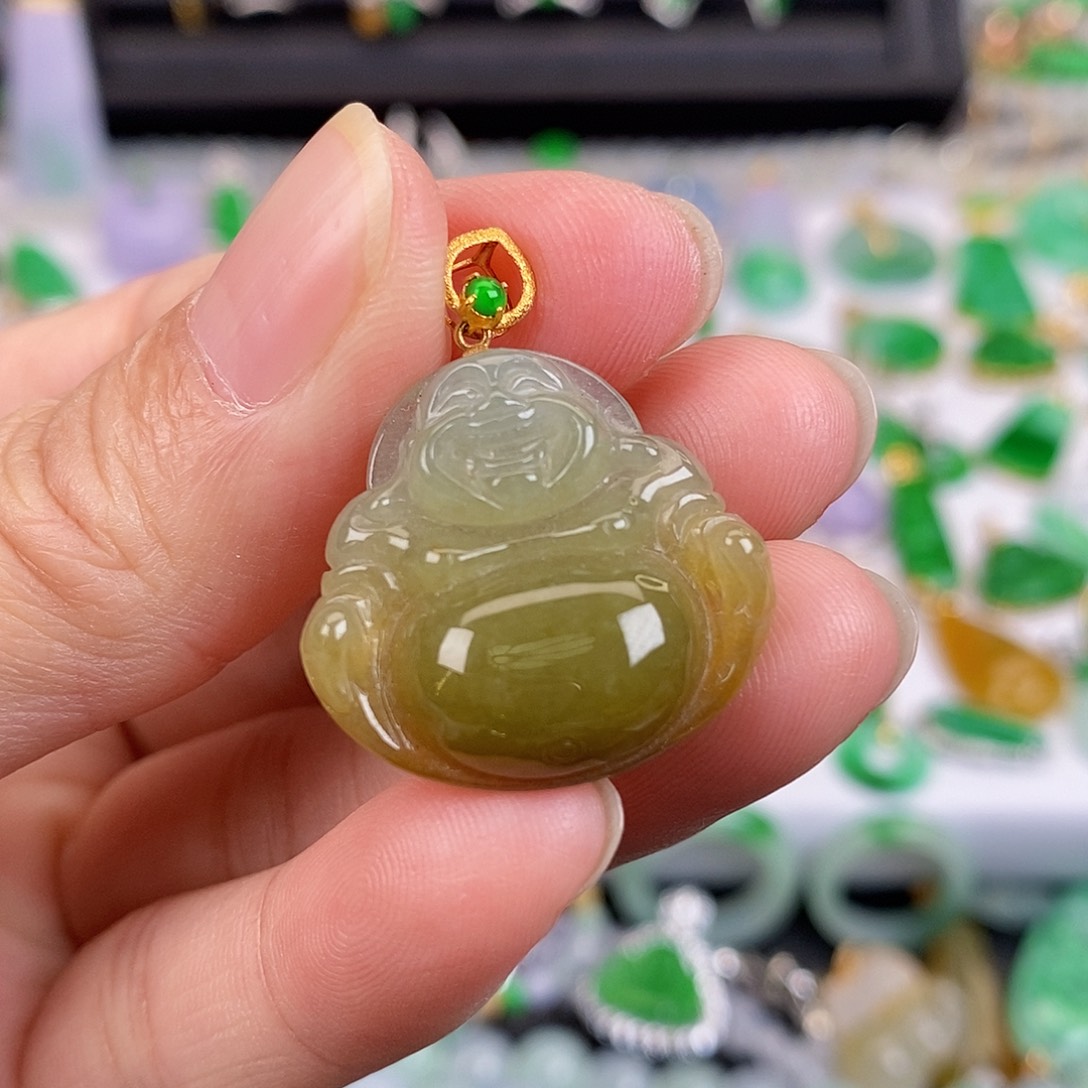 吊坠(不含链)18K金镶嵌翡翠