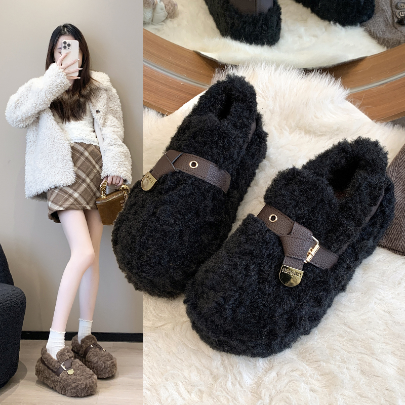 毛毛鞋女外穿2025新款秋冬羊羔毛绒加厚平底懒人一脚蹬女鞋毛毛鞋