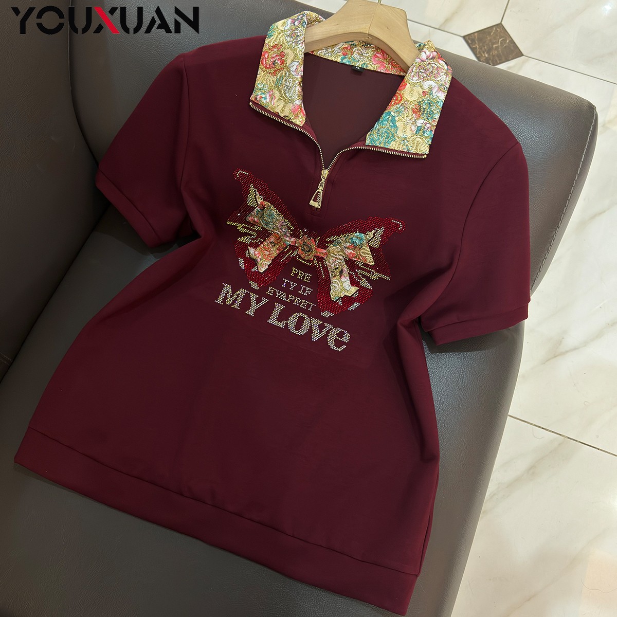 春夏季新品女士短袖立领休闲T恤上衣女装翻领时尚小衫卫衣39058