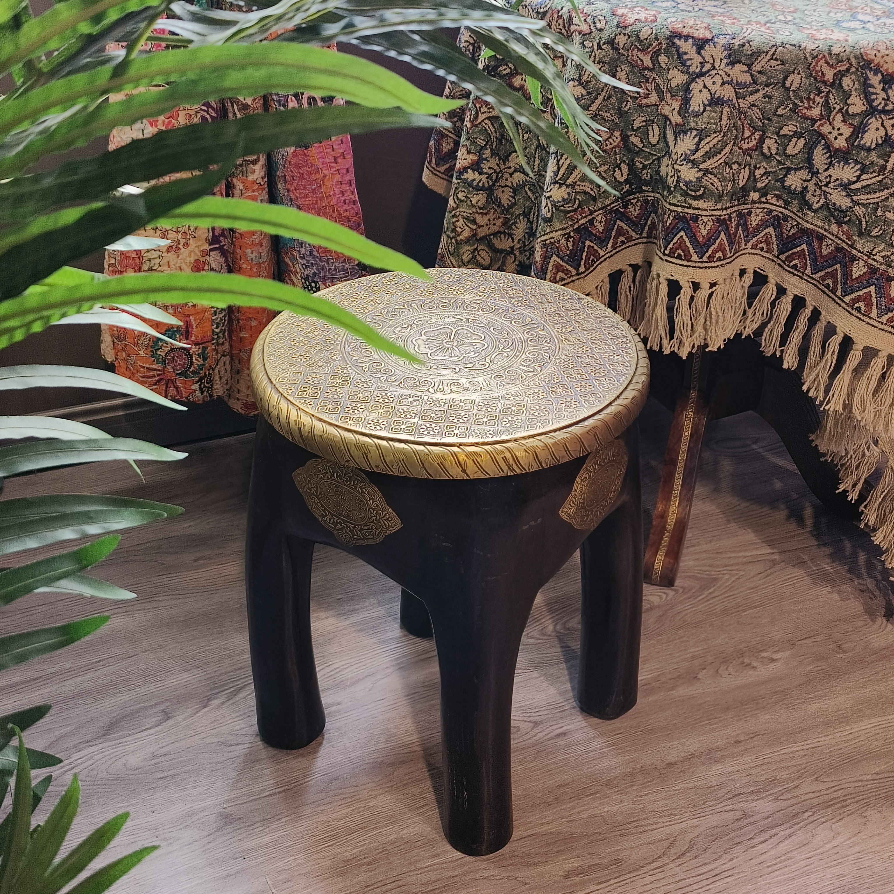 印度实木手工雕刻大象腿凳子花架 梳妆凳