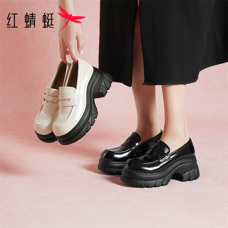 红蜻蜓时尚休闲百搭复古秋季厚底法式英伦风套脚圆头平底鞋女单鞋