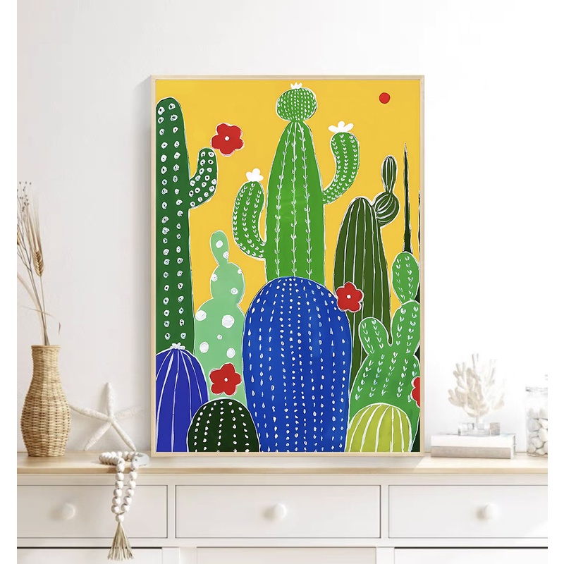 【仙人掌】砂岩肌理沙发背景墙客厅温馨美景现代轻奢装饰画质感潮流