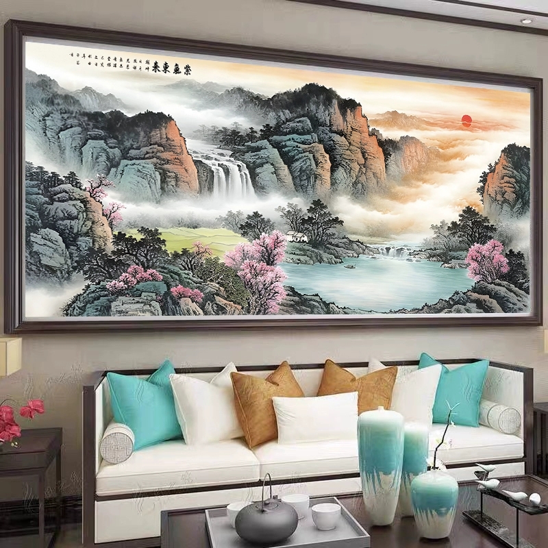 皇室蒙娜丽莎十字绣2025新款爆款紫气东来聚宝盆客厅山水风景刺绣