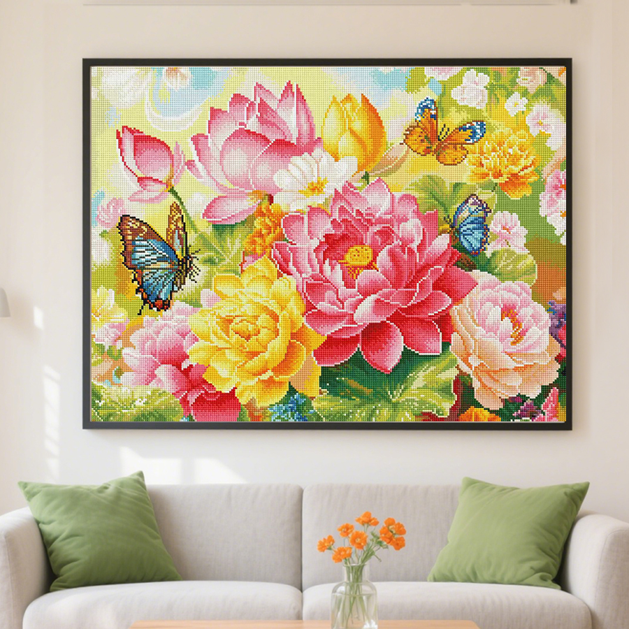 【新疆长绒棉双纱棉】7402芙蕖幻色十字绣大格 莲花客厅画 53色