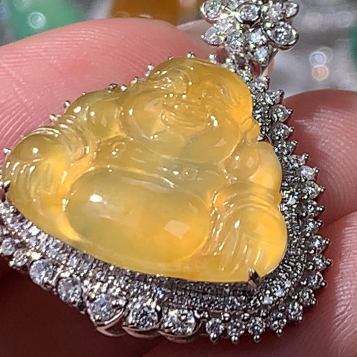 翡翠18K金镶嵌吊坠(不含链)黄翡佛公