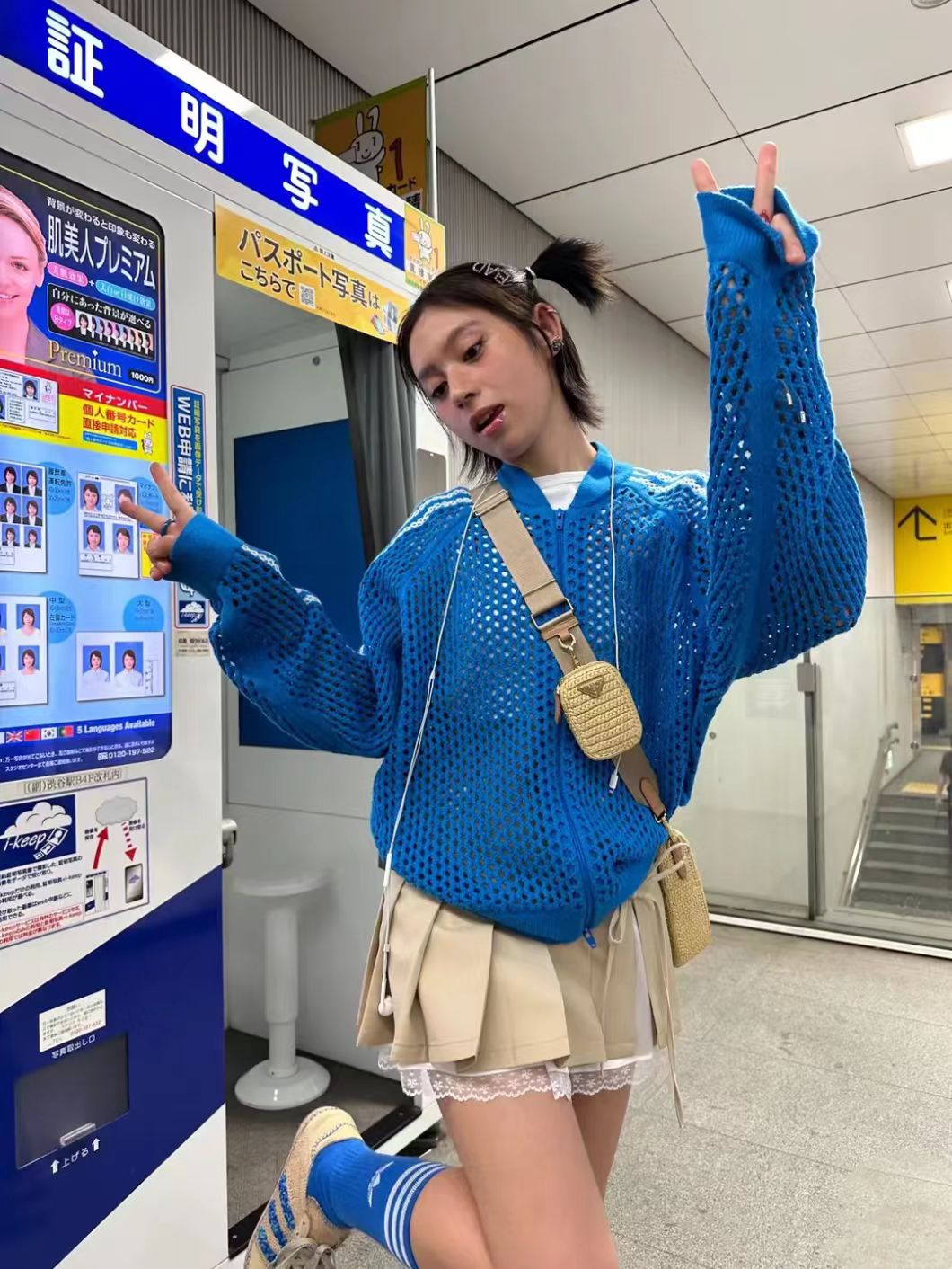 陈冠希潮牌同款网状镂空无领针织衫宽松版型 男女同款开衫毛衣