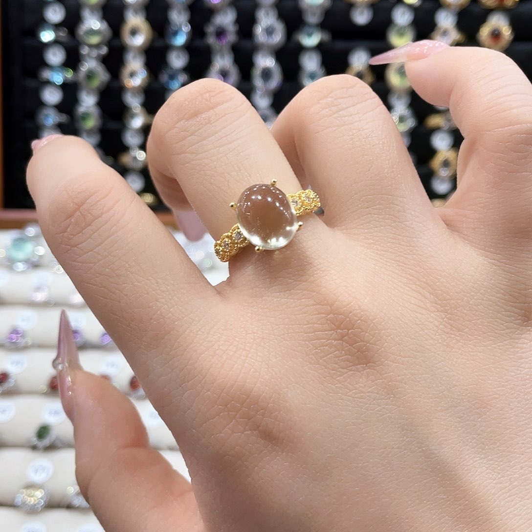 黄晶戒指女款银S925镶嵌