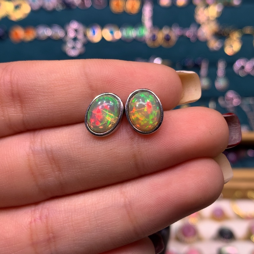 【闪购商品】欧泊耳钉款式改款银S925镶嵌开**绵