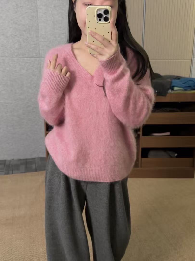 【鑫绒毛衣】毛针织衫韩系粉色V领长袖上衣上衣韩版Y-000-A338
