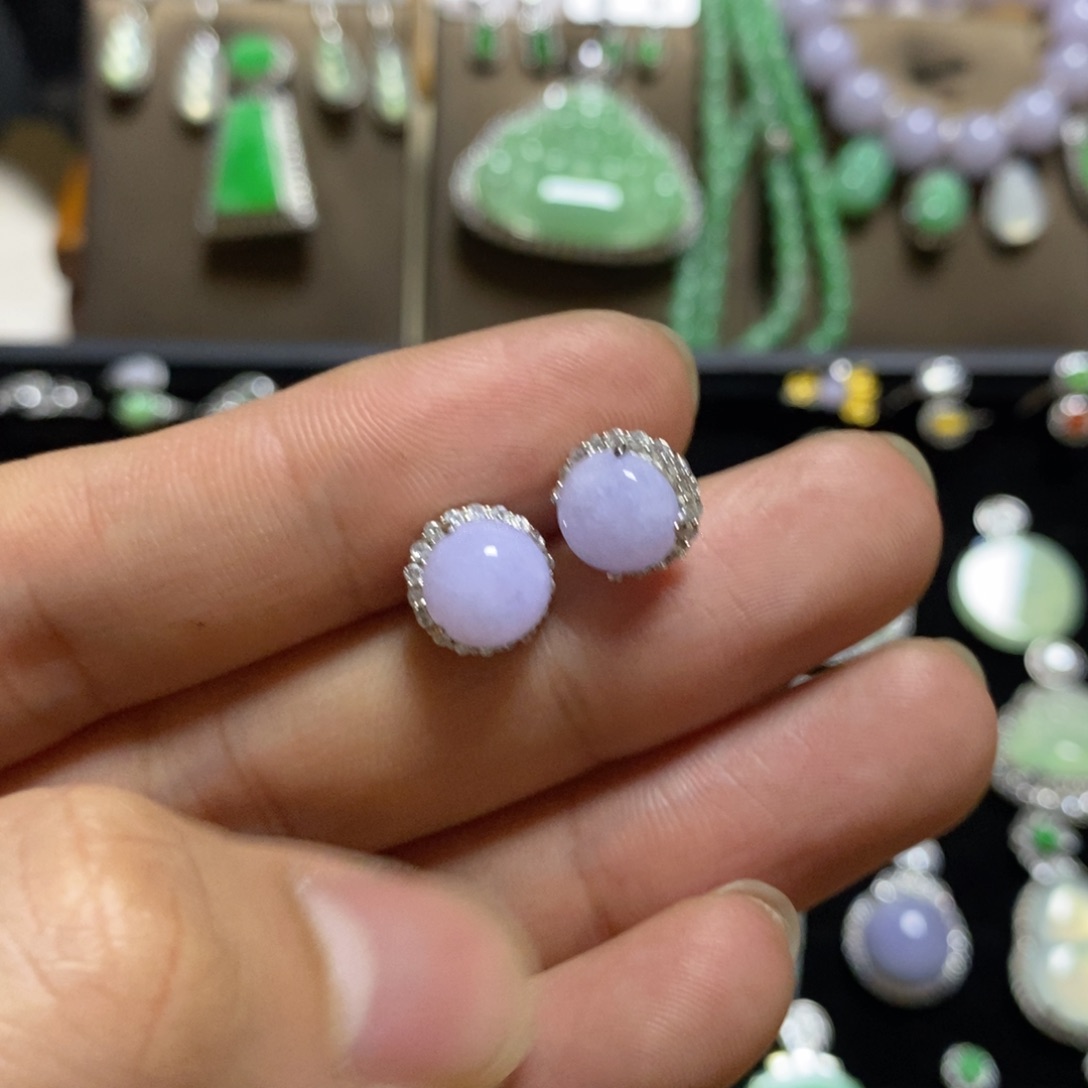 翡翠耳饰银S925镶嵌天然翡翠
