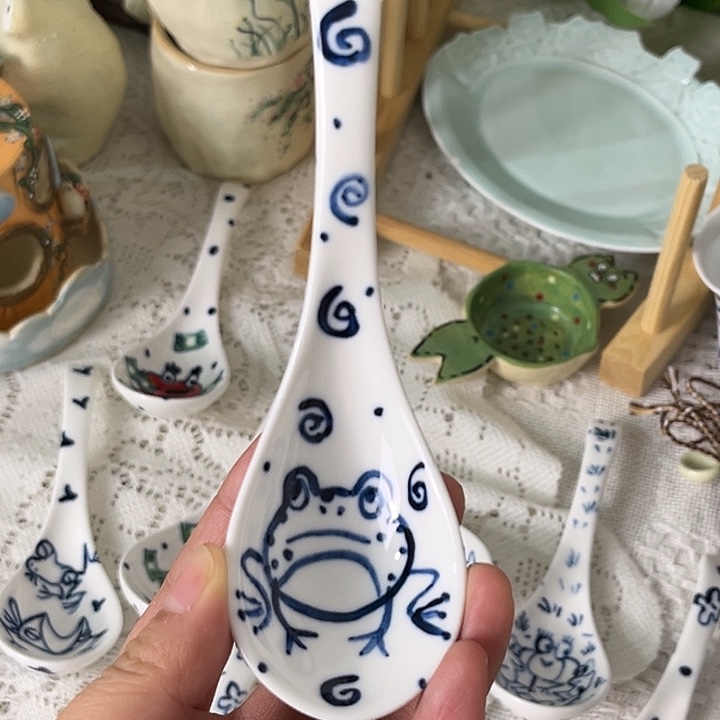 @***羊陶大蛤蟆青花抽象