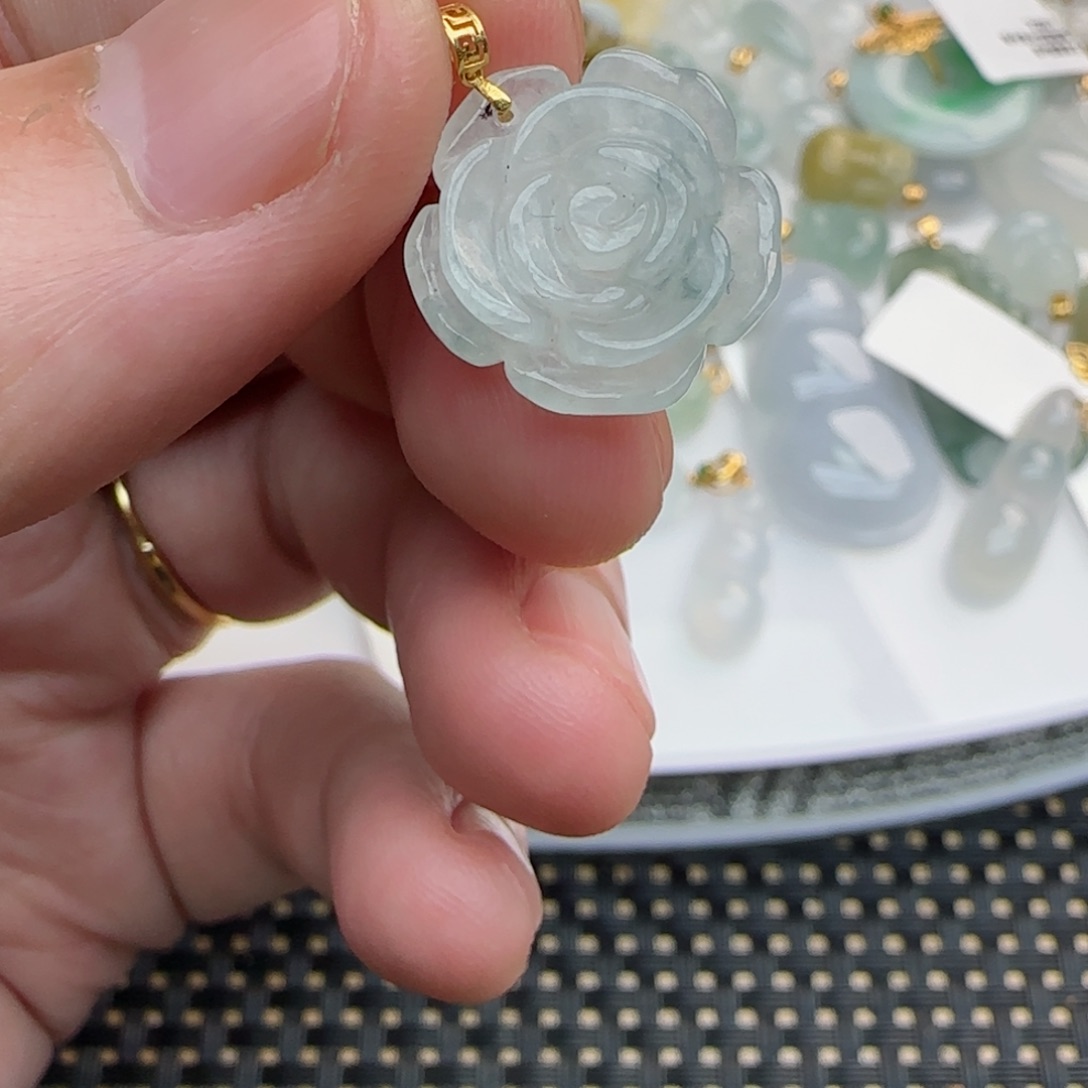 【闪购商品】翡翠吊坠(不含链)18K金镶嵌花