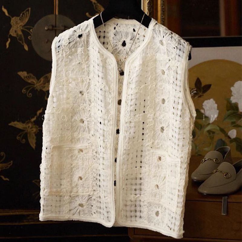 OL06687夏季时尚女高端大气精致新中式钩空镂花外搭无袖马甲上衣