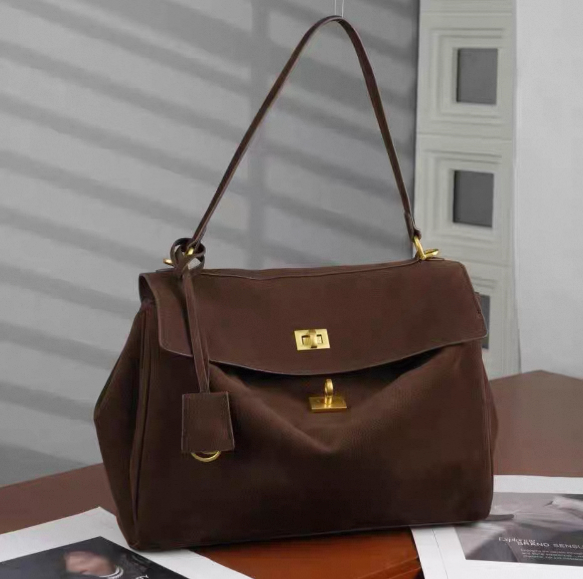 磨砂牛皮托特包女大容量通勤腋下包秋冬高级感真皮百搭单肩凯莉包