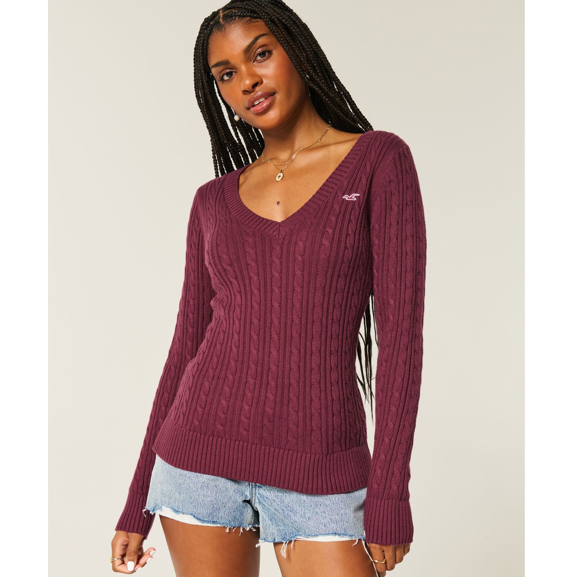 Hollister25秋冬新款学院风麻花V领针织衫女装350-5132