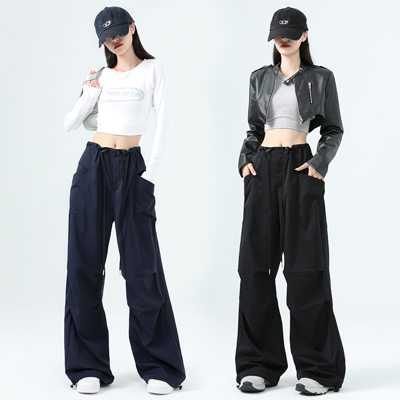 速干工装裤女薄款2025夏季宽松垂感休闲阔腿裤高腰显瘦裤41016