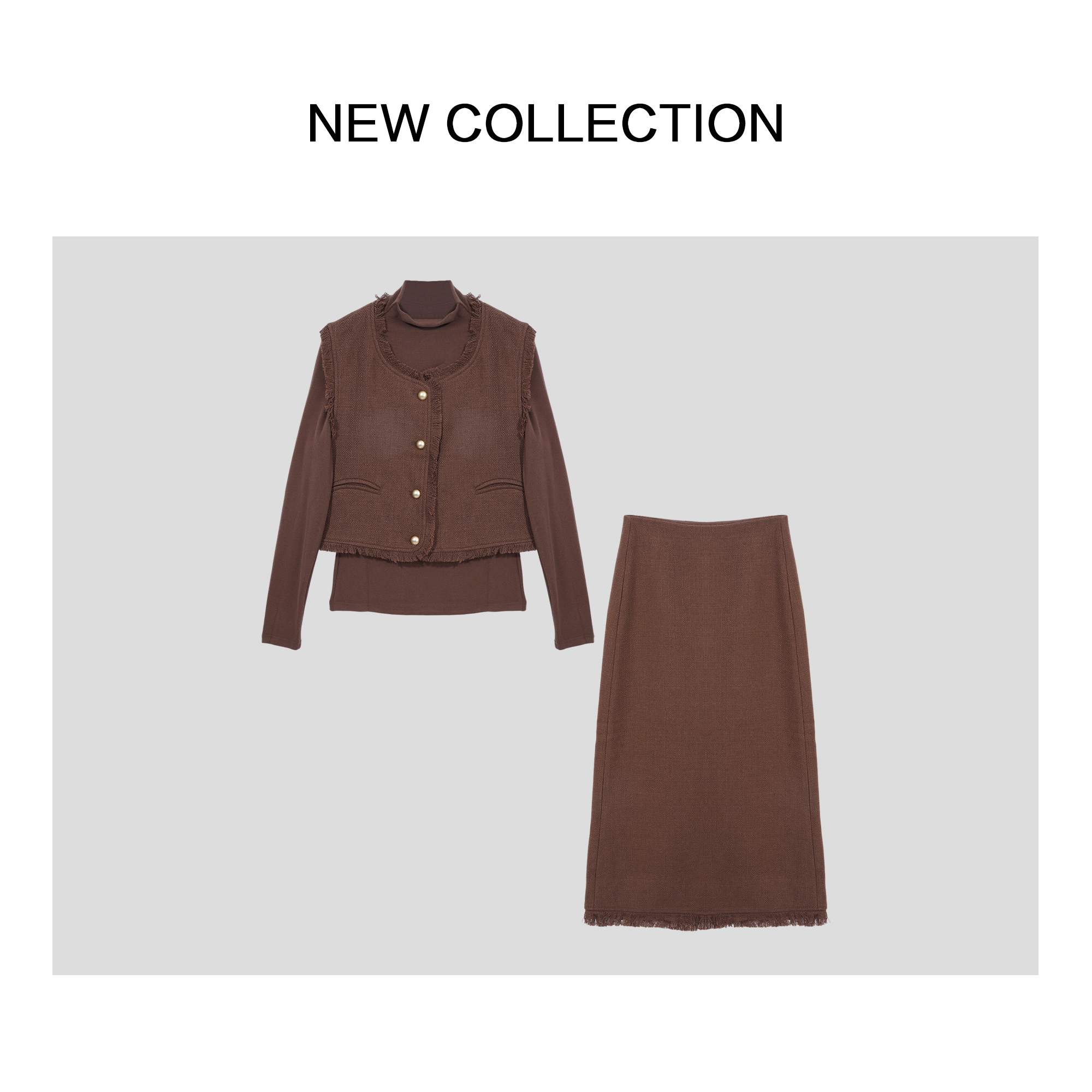 【小铃铛女装】新款优雅风气质上衣+马甲+裙子 D5F56016