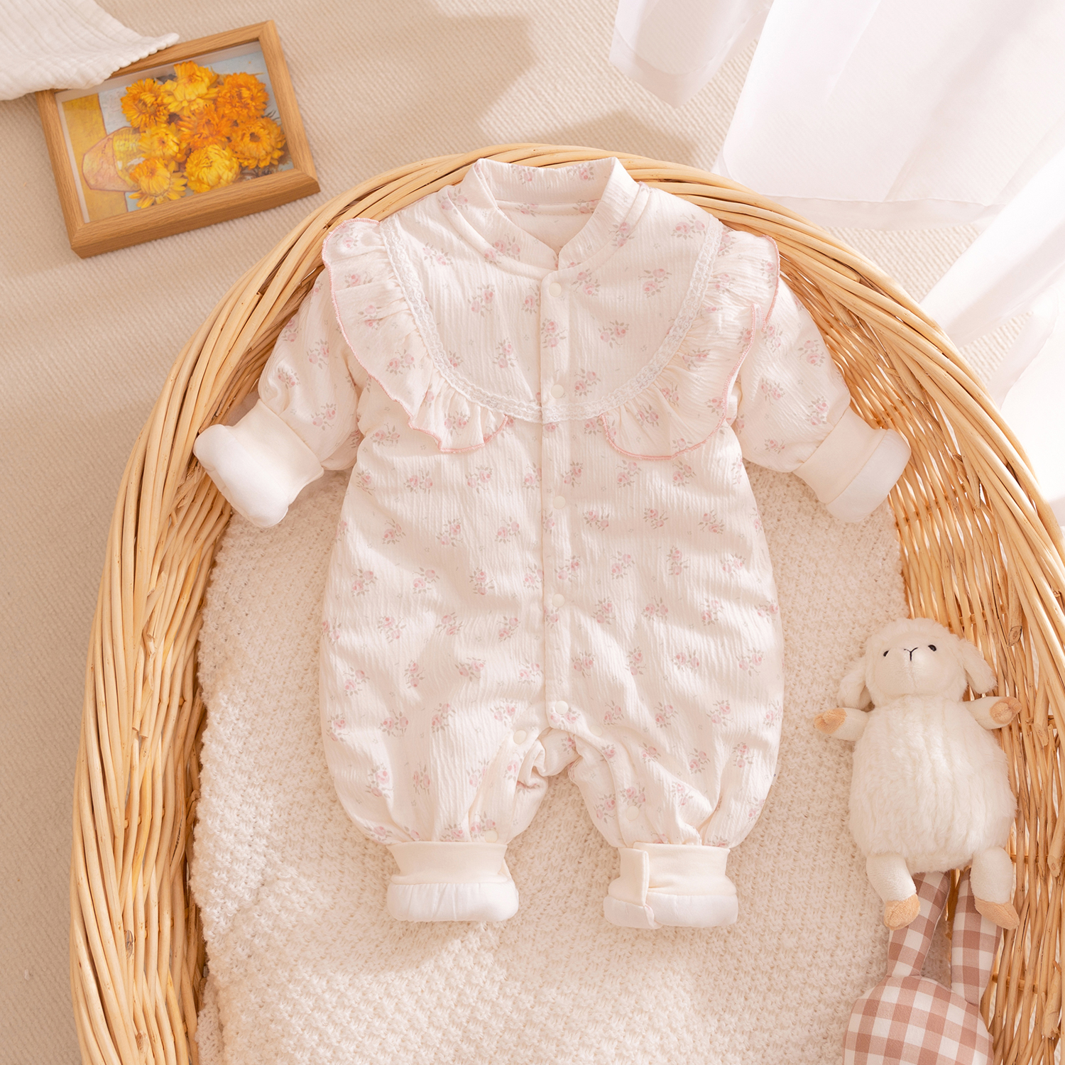 粉丝专享女宝宝棉服秋冬季婴儿衣服夹棉连体衣棉衣外出服哈衣爬服