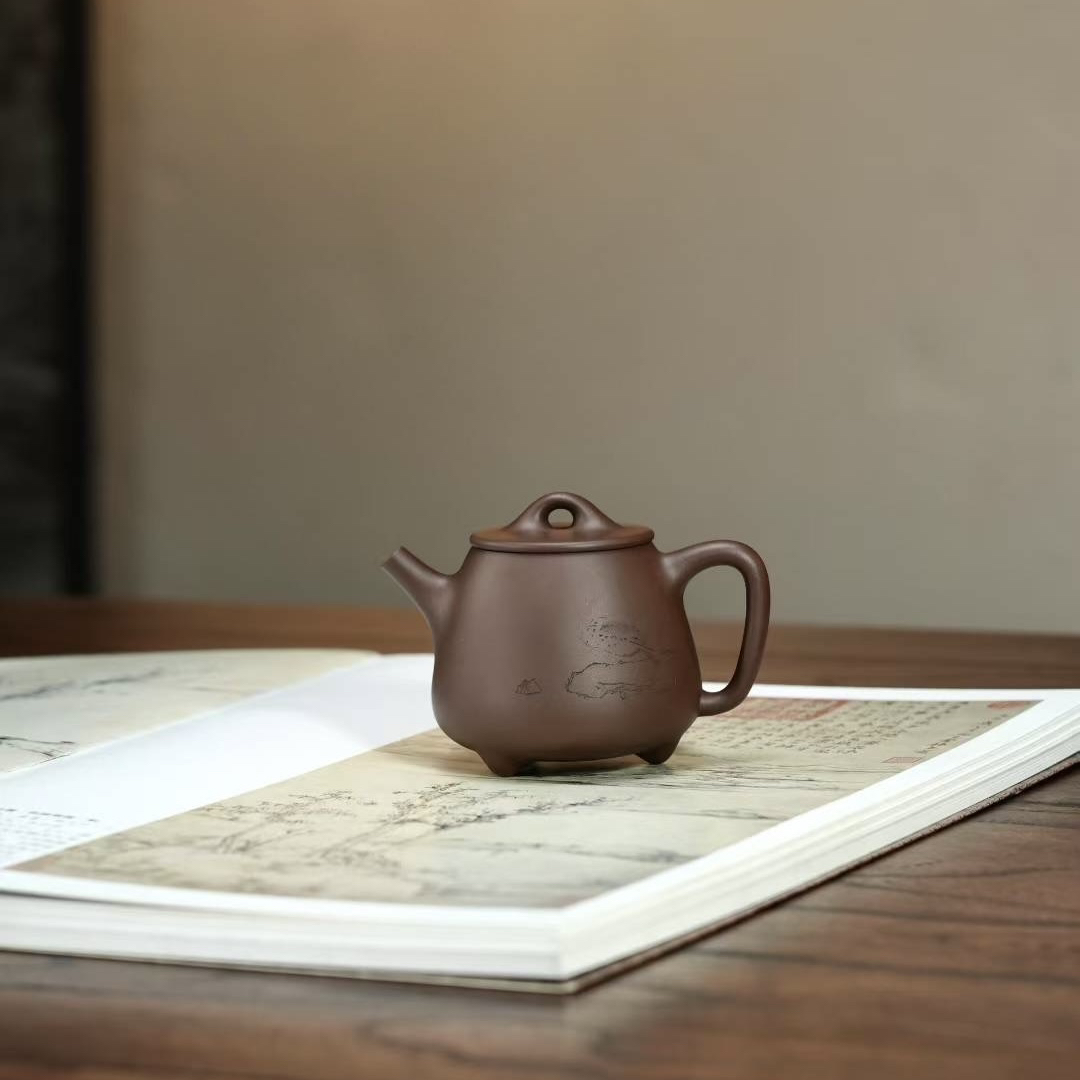 手印紫砂高石瓢壶原矿紫泥正宗精工泡茶全手工收藏器紫砂壶纯手工