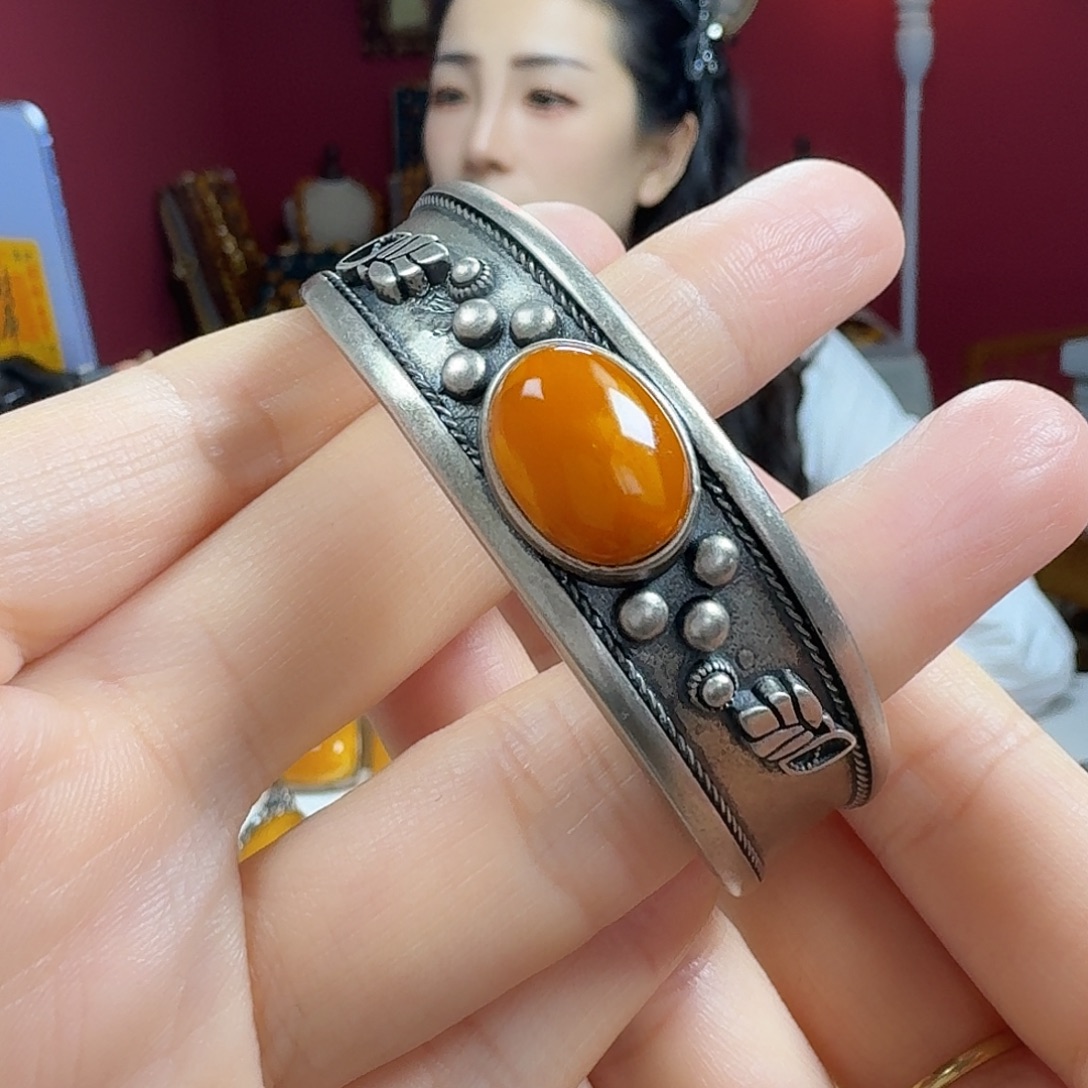 蜜蜡银S925镶嵌手链手镯