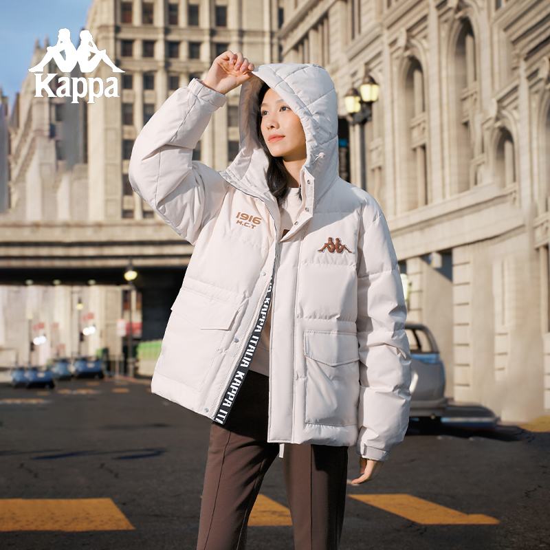 【会员】Kappa卡帕新款运动好羽绒服鸭绒男女款休闲连帽保暖羽绒服