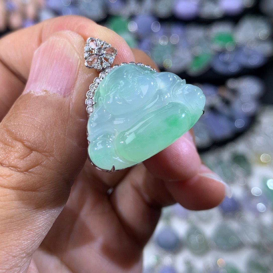 翡翠18K金镶嵌吊坠(不含链)