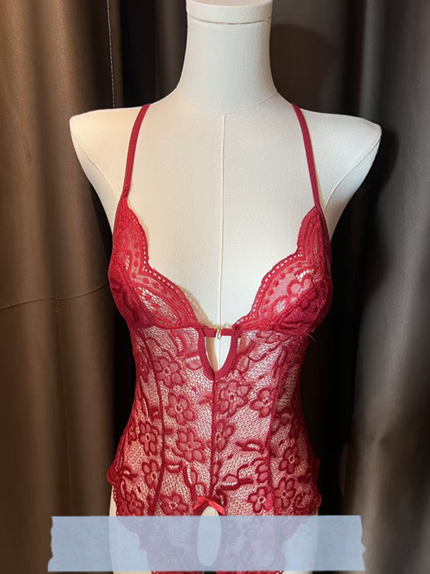 甜心家（80-135斤）带胸垫软蕾丝连体衣小心机睡衣家居服2014