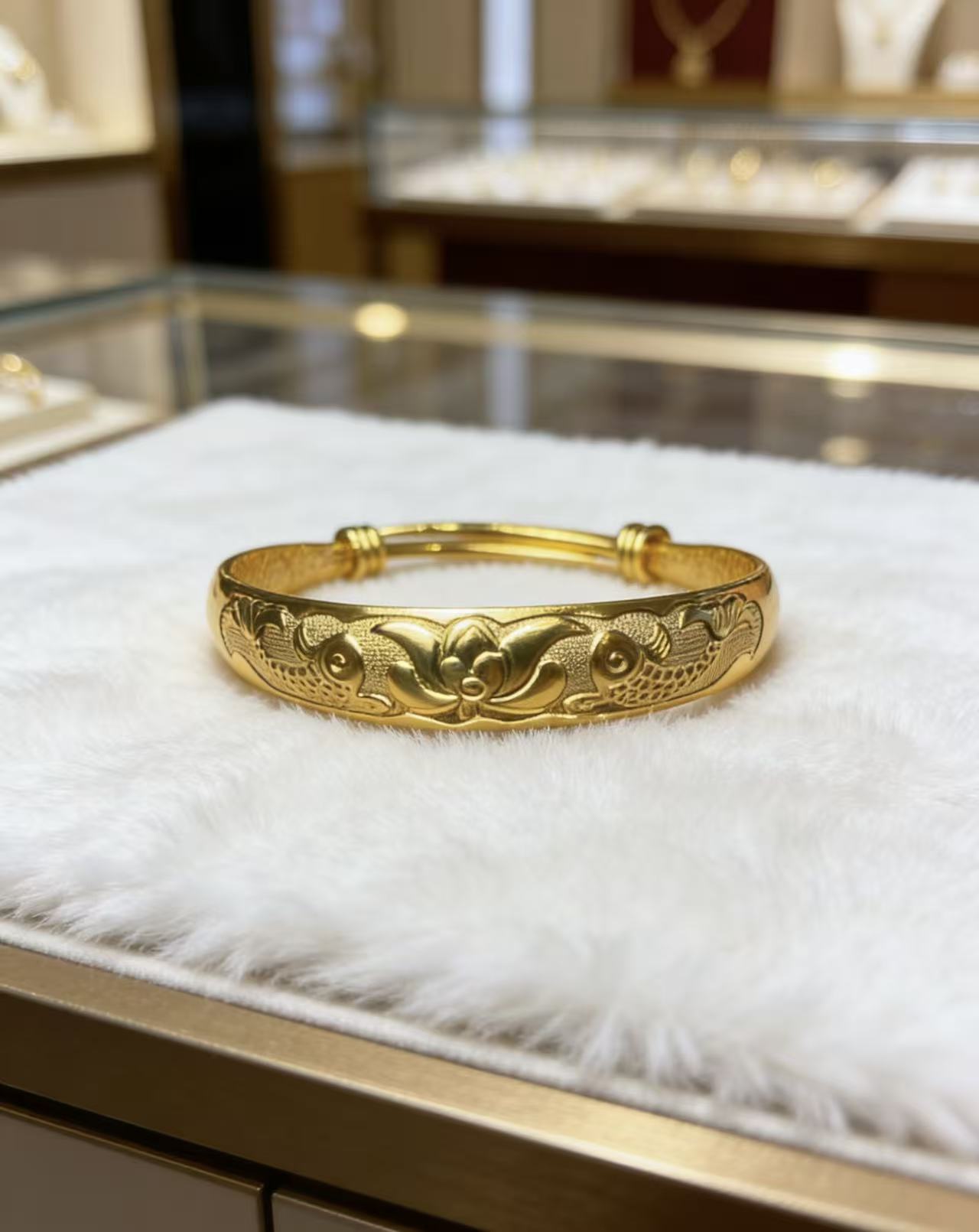 铜合金珐琅手镯  典藏.双鱼戏莲手镯-C101