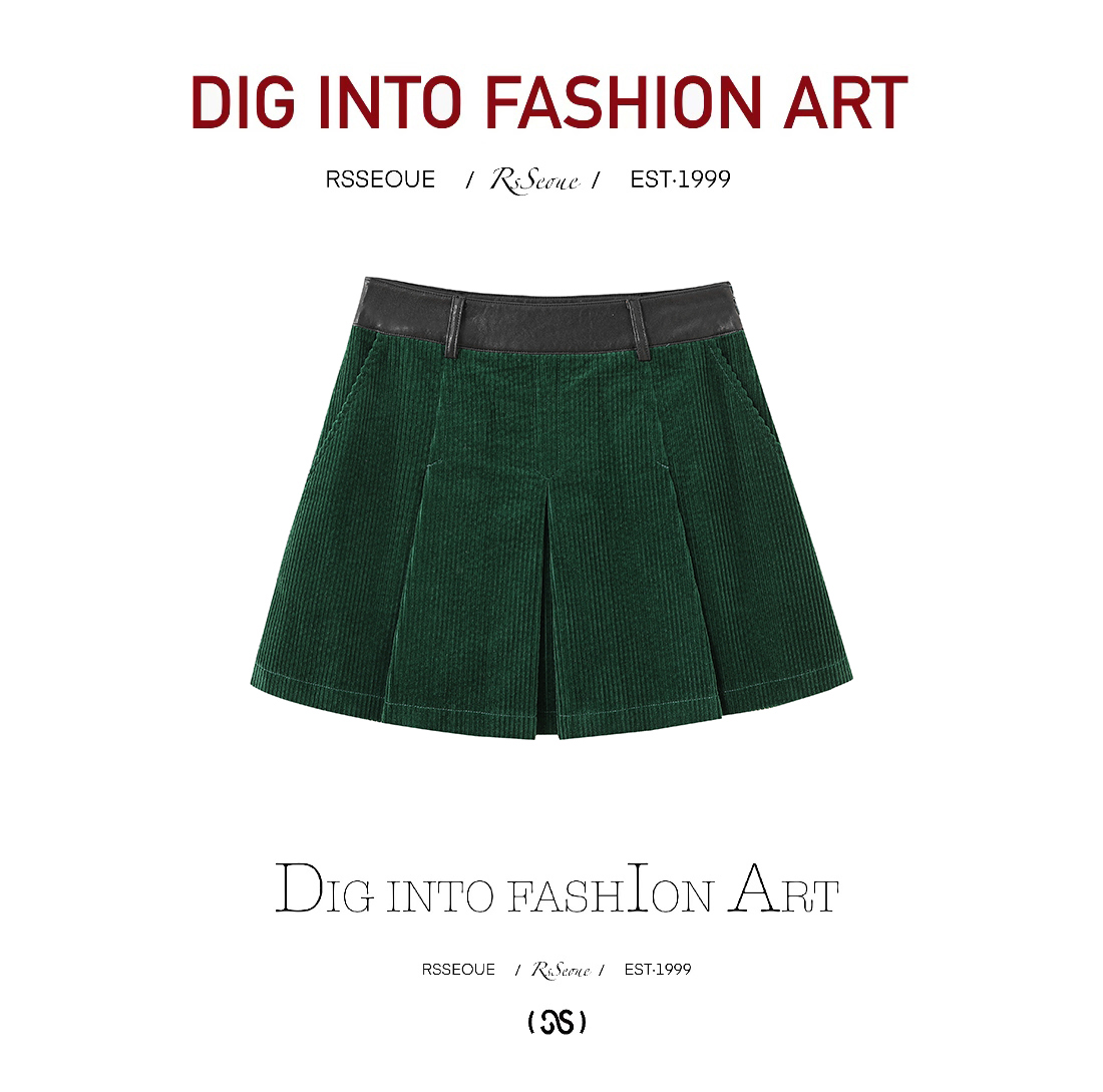 2025年爆款高腰学院风a字摆宽松设计师女士复古半裙显瘦休闲简约