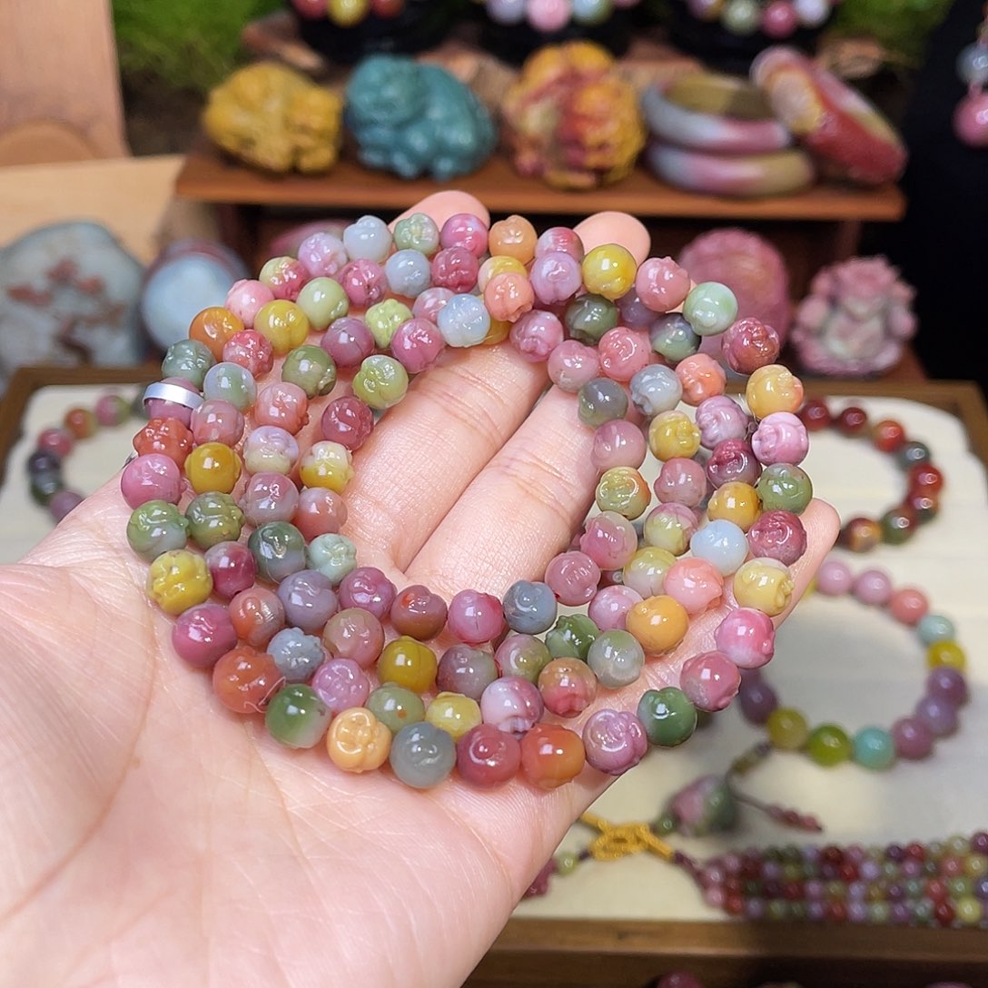玛瑙/玉髓未镶嵌手串盐源玛瑙仙色系佛头多圈