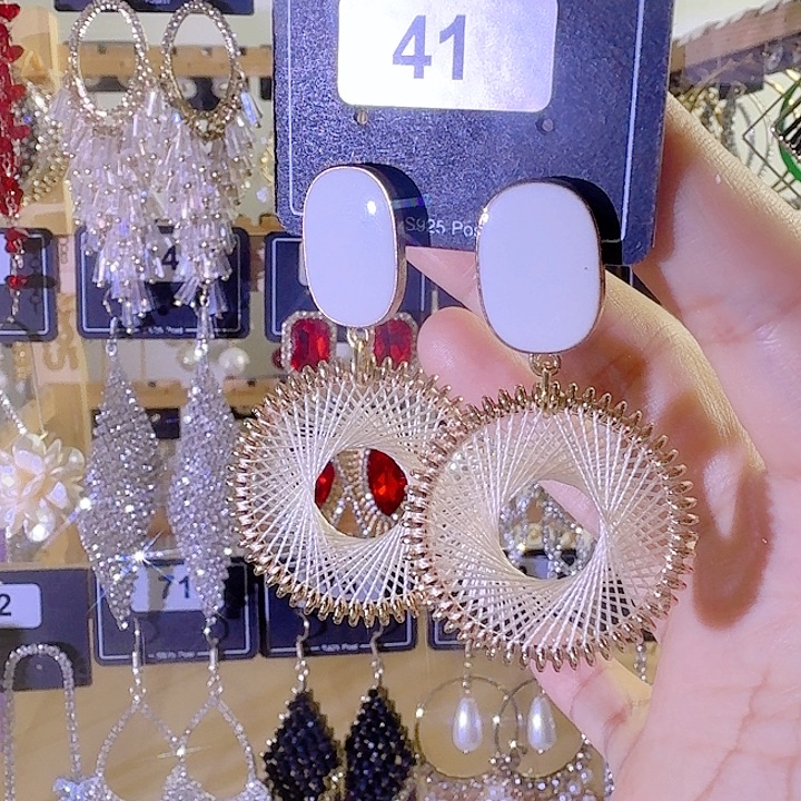 铜合金925银布艺复古风圆形耳饰