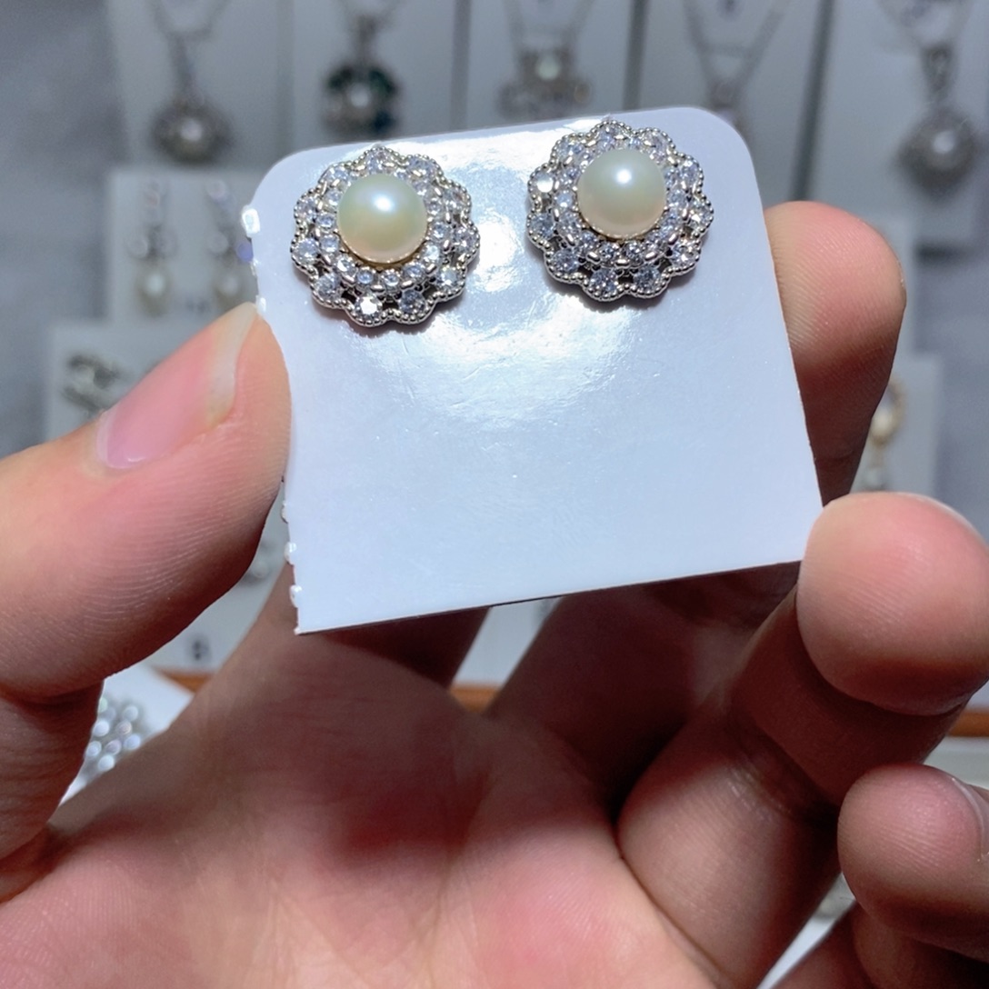 淡水珍珠耳饰银S925镶嵌