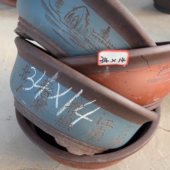 紫砂花盆100-4。        34-14