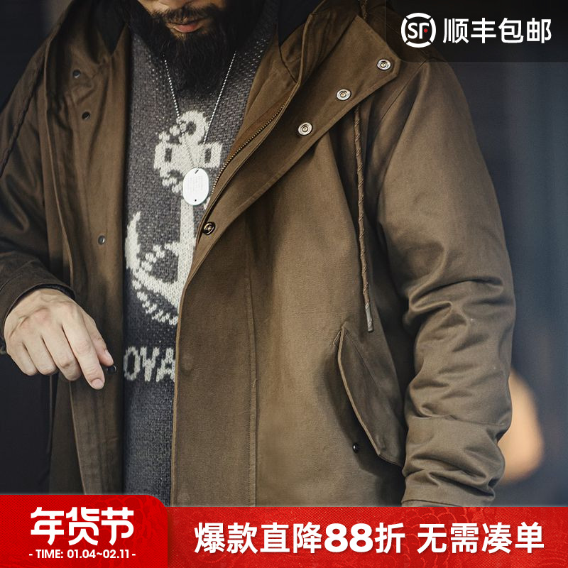 马登工装 美式复古M51磨毛连帽风衣军事风宽松纯棉中长款外套男秋
