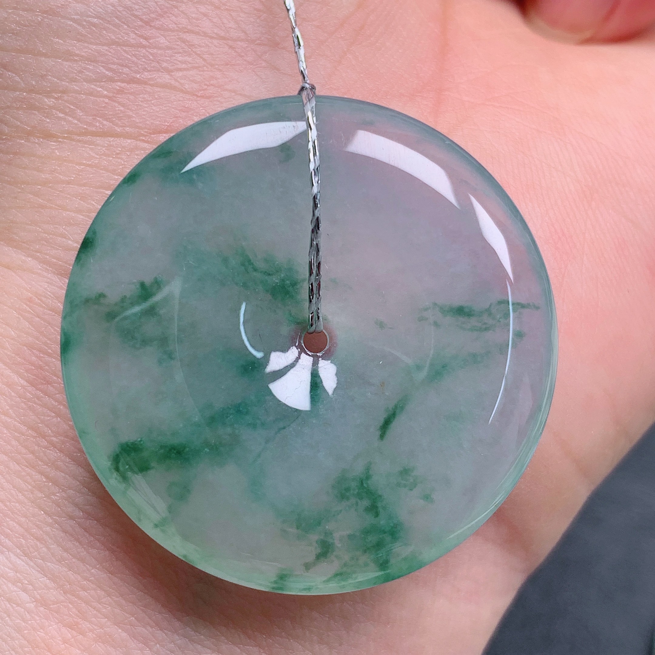 天然缅甸翡翠A货冰飘花平安扣气质精美尺寸34.5+5.6  370