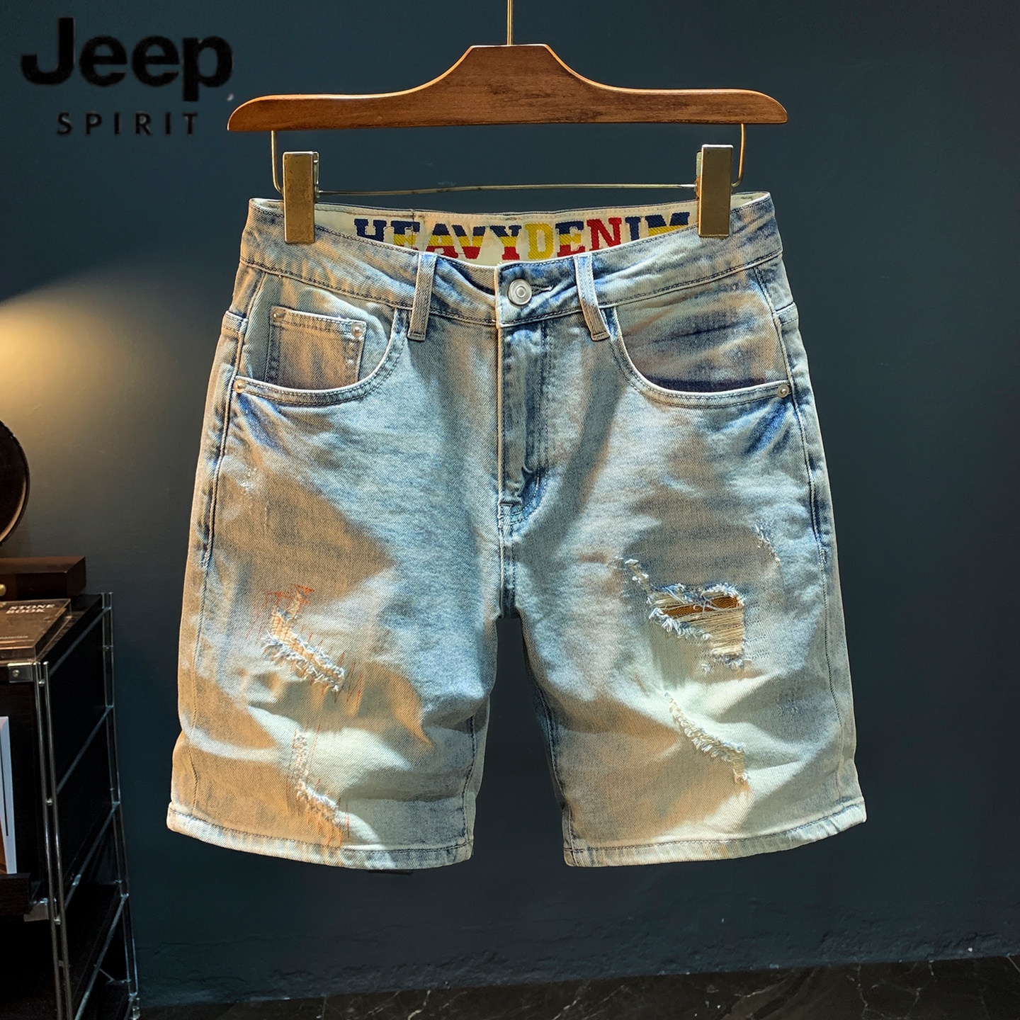 JEEPSPIRIT吉普男士2026夏季新款牛仔直筒短裤宽松休闲宽松短裤