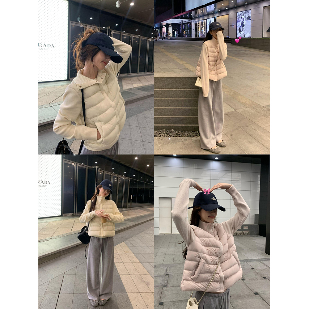 【奶昔棉服】韩系针织毛衣拼接立领排骨棉服保暖外套23077#