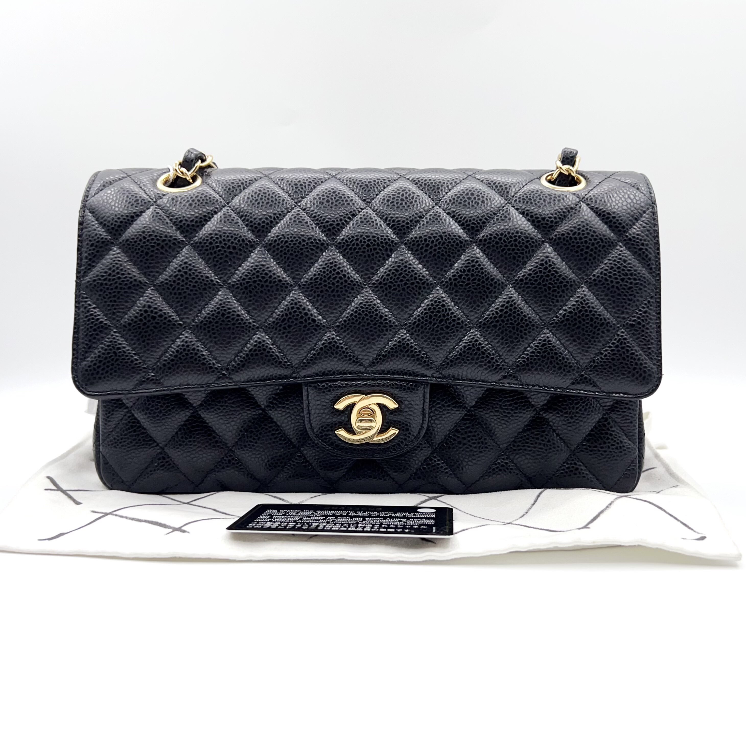 99新 Chanel/香奈儿 cf中号 黑金荔枝纹链条包 3600