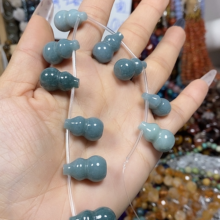 玛瑙/玉髓未镶嵌珠宝半成品天然蓝水翡翡葫芦卡11.5*19mm10颗