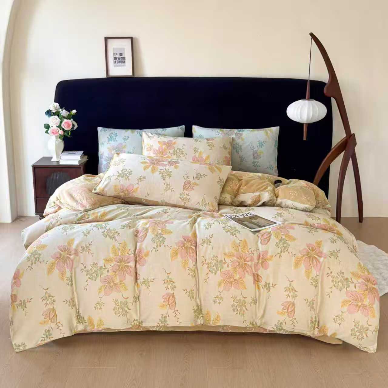 【芙蓉】A类全棉纱布款色织彩绘大提花四件套床单贴边-亲肤柔软舒适