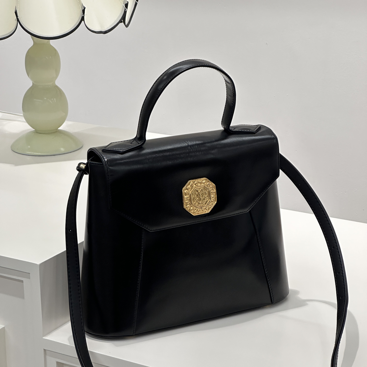 95新 YSL/圣罗兰 黑金熔岩Kelly手提单肩斜挎包