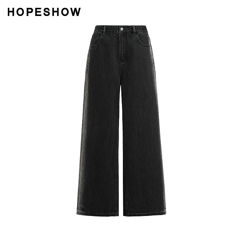 红袖2024春季新款女装 复古磨白渐变水洗直筒牛仔长裤89424471305