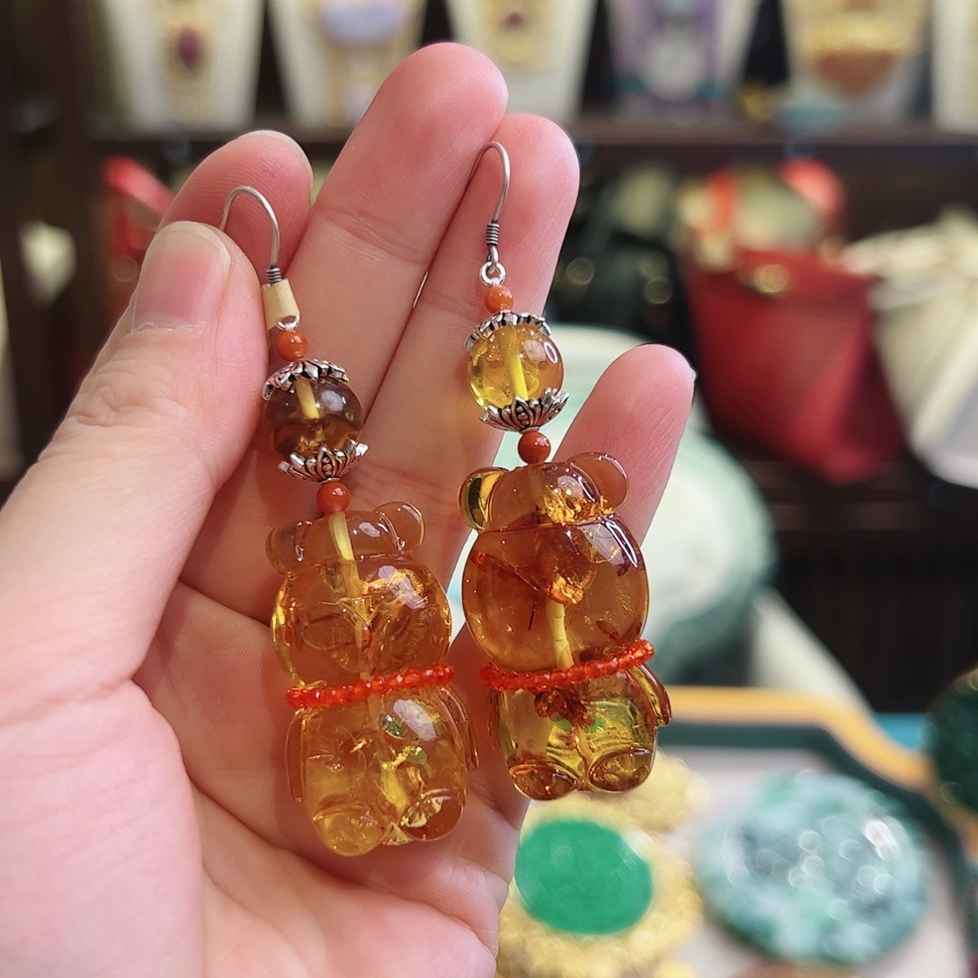 琥珀耳饰未镶嵌耳环