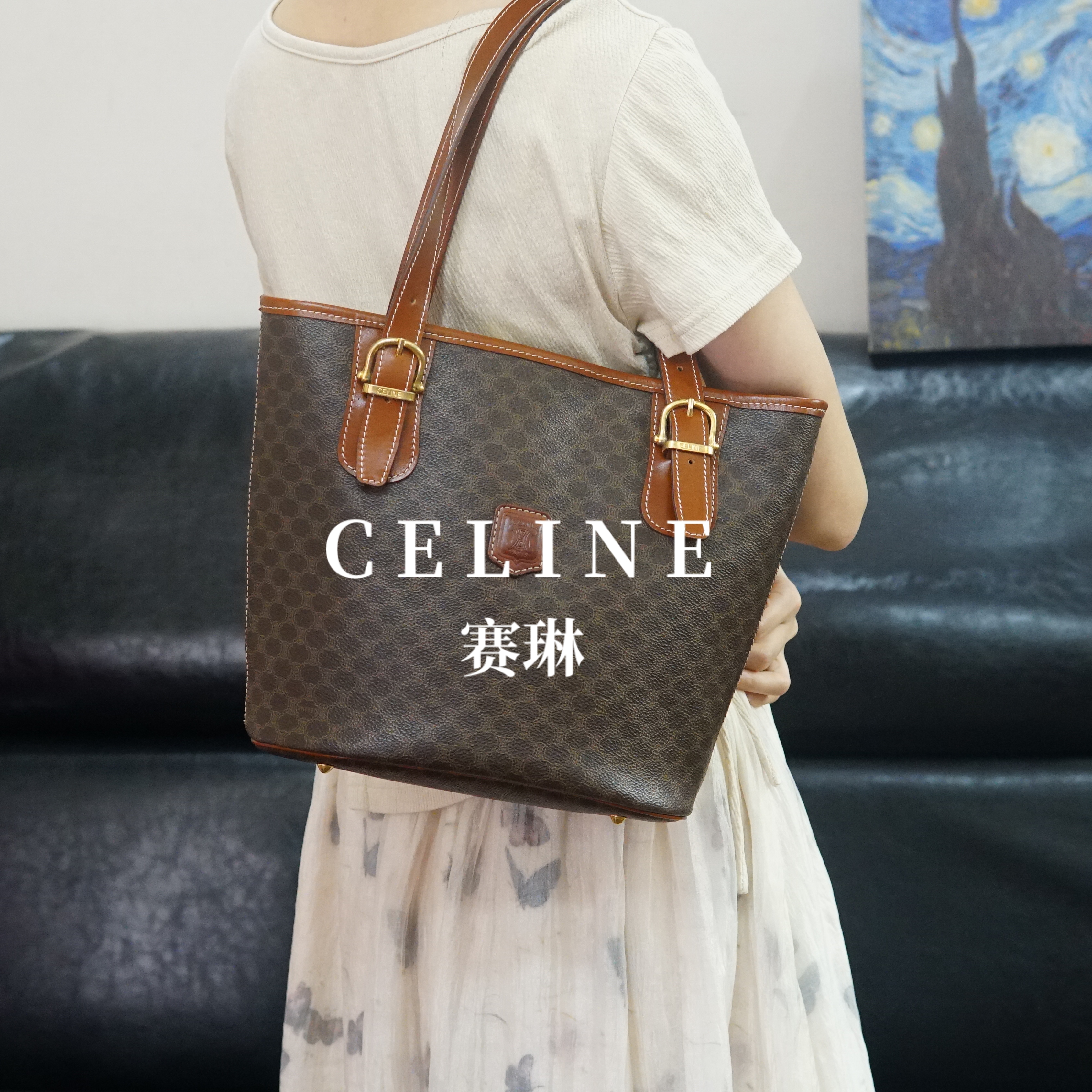 95新 Celine/思琳 老花水桶包/001/一平