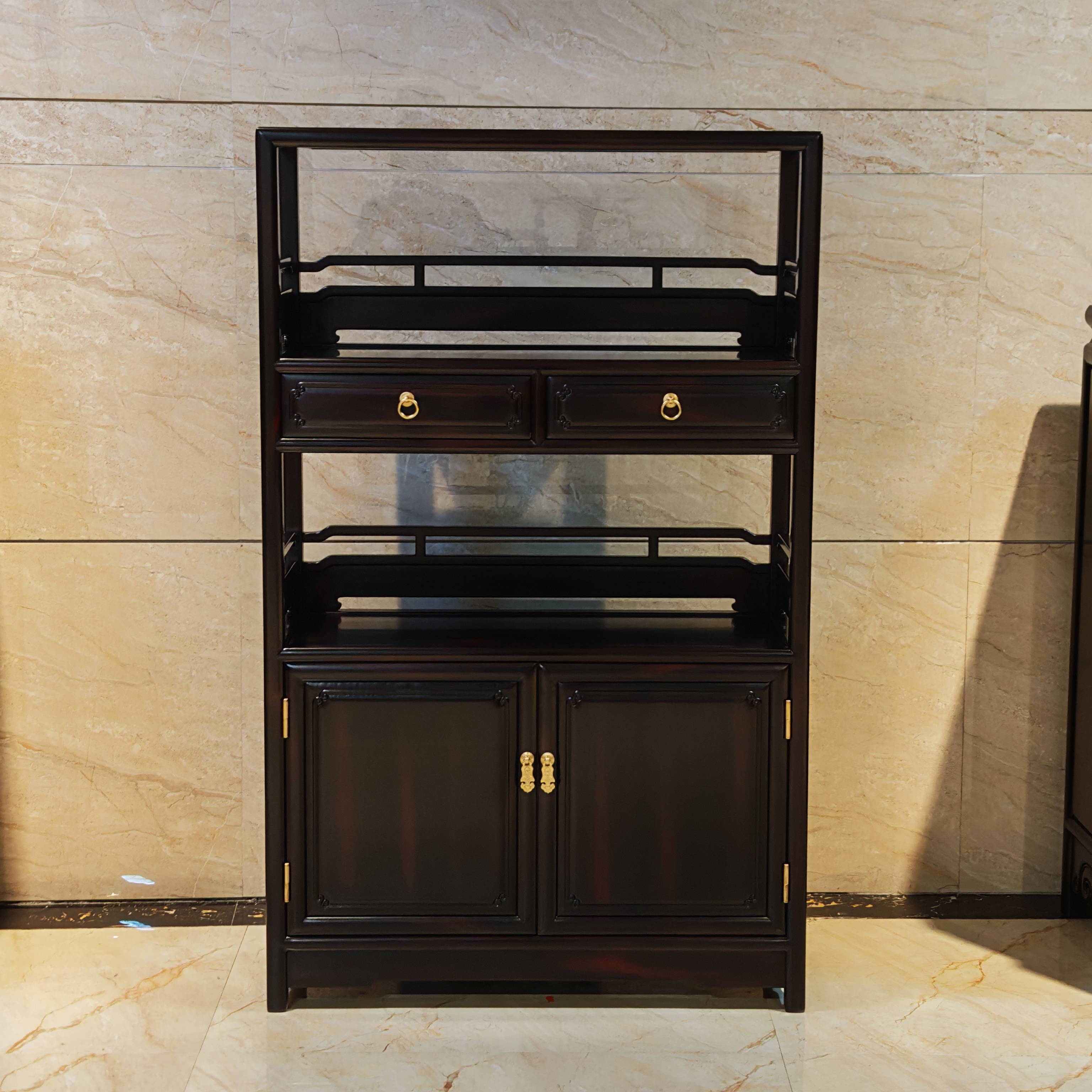 老挝大红酸枝独板小书架置物柜双门双抽茶水柜储物柜茶叶柜书柜