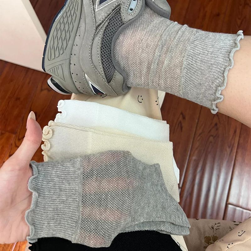 日系JK卷边堆堆袜子女春夏季ins潮镂空网眼中筒袜诸暨袜业批发