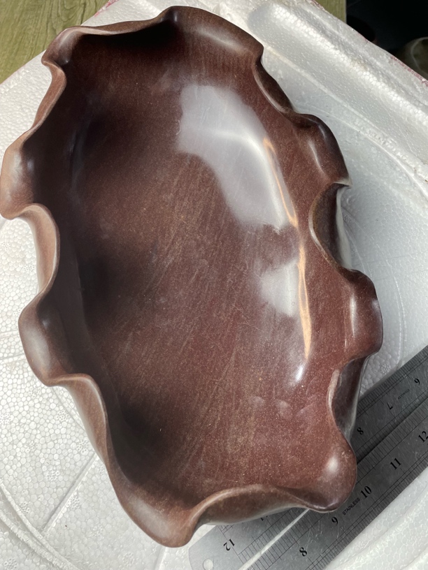 紫砂红石，内外修形果盘，茶洗，轻薄能浮水，长32宽21深6.5